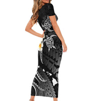 Polynesian Hawaii Short Sleeve Bodycon Dress Niihau Islands with Pacific Plumeria White Vibe - Wonder Print Shop