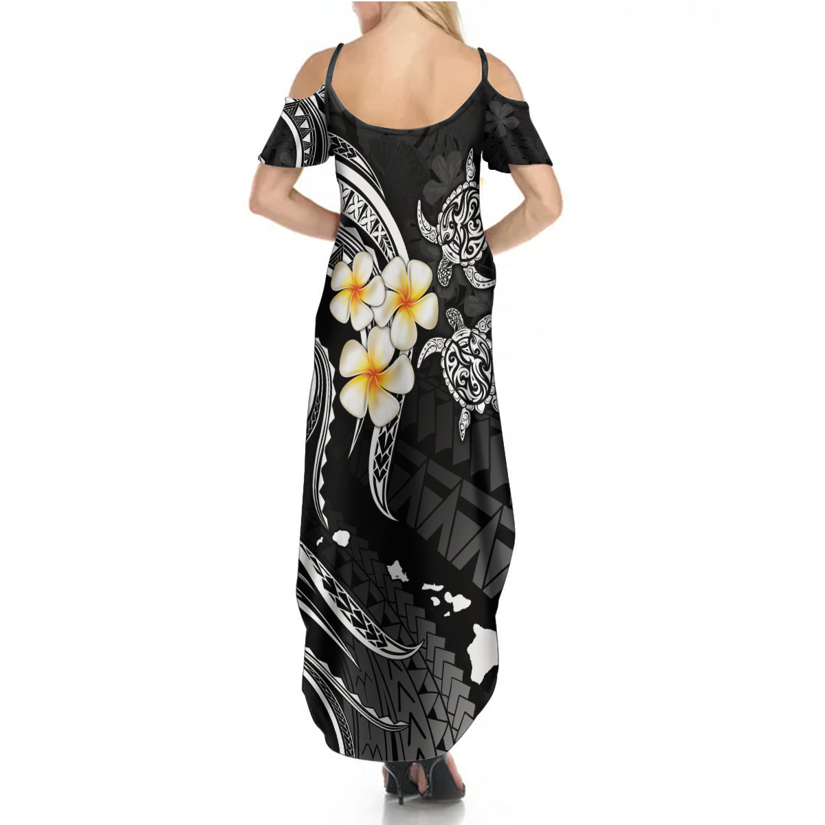 Polynesian Hawaii Summer Maxi Dress Niihau Islands with Pacific Plumeria White Vibe - Wonder Print Shop