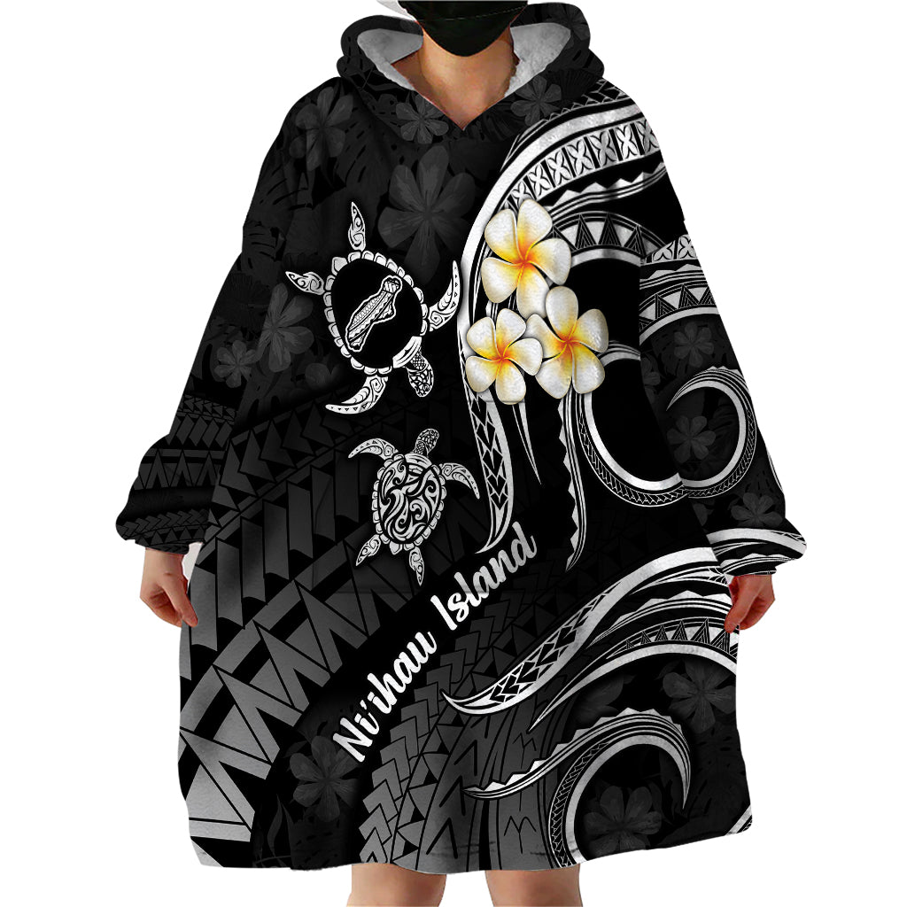 Polynesian Hawaii Wearable Blanket Hoodie Niihau Islands with Pacific Plumeria White Vibe - Wonder Print Shop