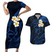 Hawaii Couples Short Sleeve Bodycon Dress and Hawaiian Shirt Molokai Islands Polynesian Sunset Plumeria Blue Vibe LT9 - Wonder Print Shop