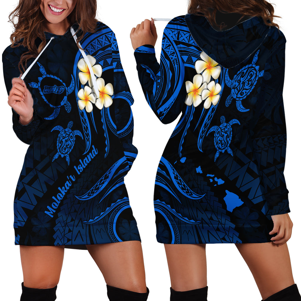 Hawaii Hoodie Dress Molokai Islands Polynesian Sunset Plumeria Blue Vibe - Wonder Print Shop