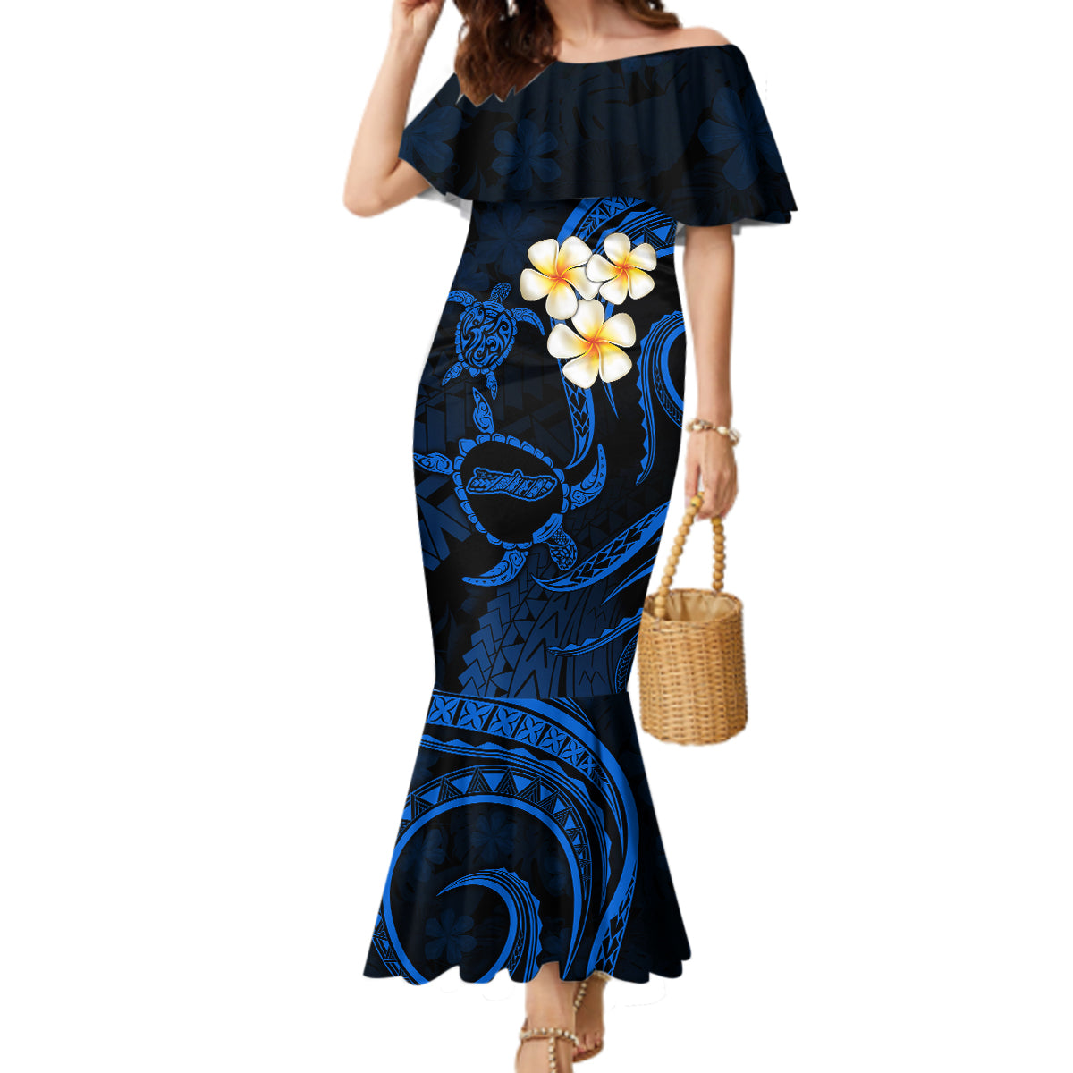 Hawaii Mermaid Dress Molokai Islands Polynesian Sunset Plumeria Blue Vibe - Wonder Print Shop
