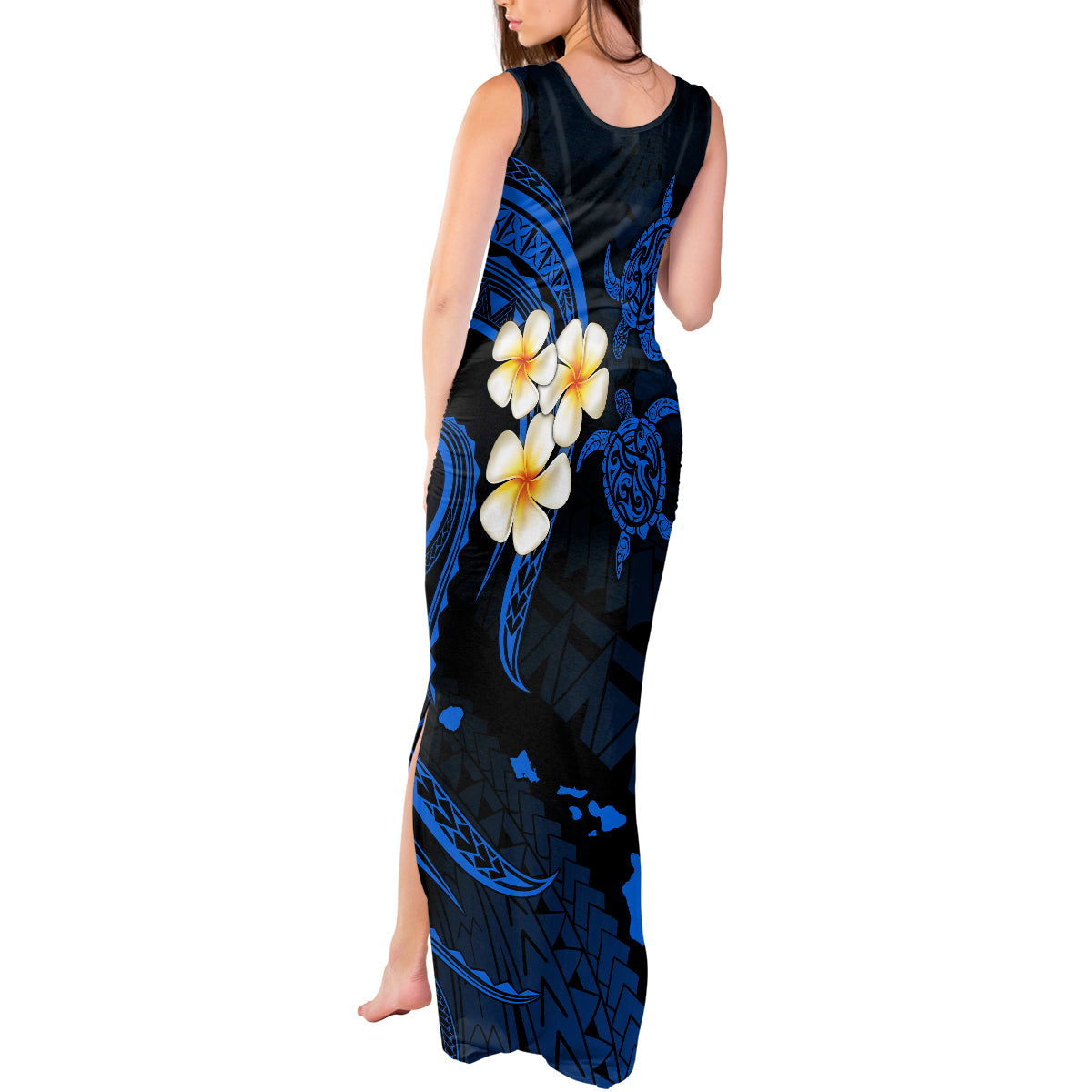 Hawaii Tank Maxi Dress Molokai Islands Polynesian Sunset Plumeria Blue Vibe - Wonder Print Shop