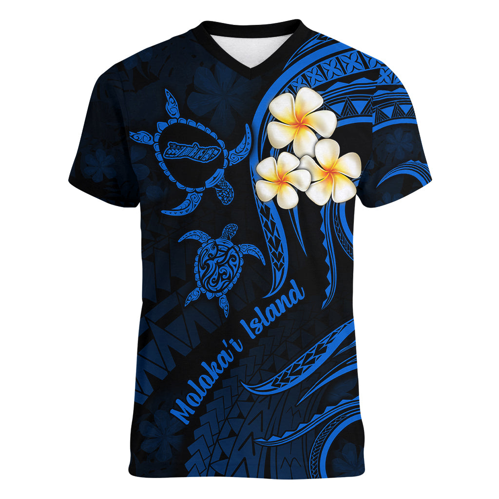Hawaii Women V Neck T Shirt Molokai Islands Polynesian Sunset Plumeria Blue Vibe - Wonder Print Shop