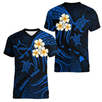 Hawaii Women V Neck T Shirt Molokai Islands Polynesian Sunset Plumeria Blue Vibe - Wonder Print Shop