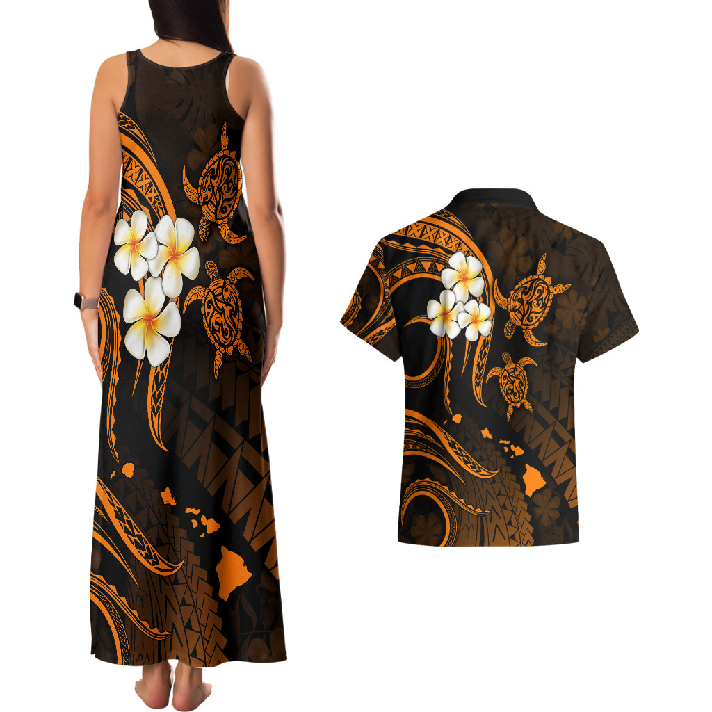 Hawaii Couples Matching Tank Maxi Dress And Hawaiian Shirt Molokai Islands Polynesian Sunset Plumeria Gold Vibe LT9 - Wonder Print Shop