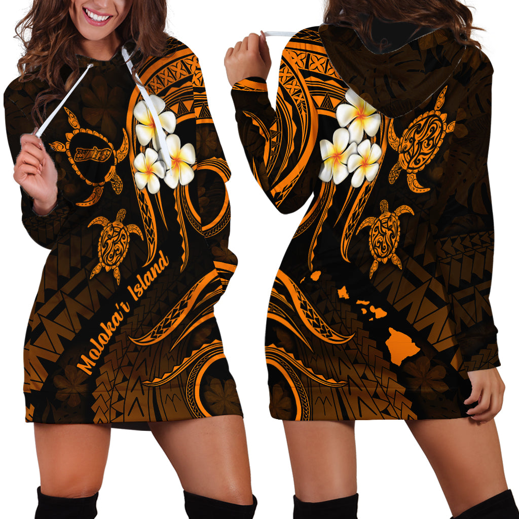 Hawaii Hoodie Dress Molokai Islands Polynesian Sunset Plumeria Gold Vibe - Wonder Print Shop