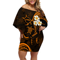 Hawaii Off Shoulder Short Dress Molokai Islands Polynesian Sunset Plumeria Gold Vibe - Wonder Print Shop
