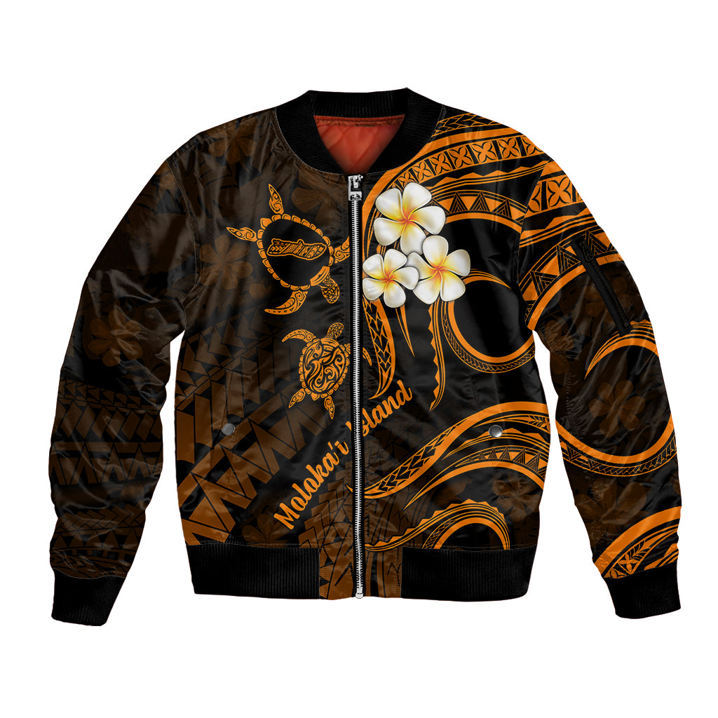 Hawaii Sleeve Zip Bomber Jacket Molokai Islands Polynesian Sunset Plumeria Gold Vibe - Wonder Print Shop