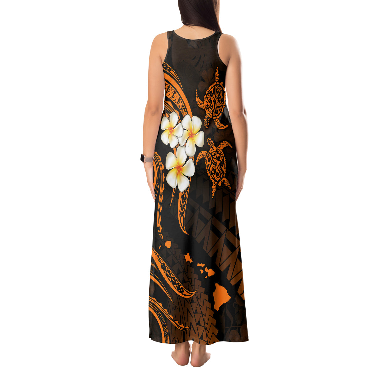 Hawaii Tank Maxi Dress Molokai Islands Polynesian Sunset Plumeria Gold Vibe - Wonder Print Shop