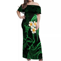 Hawaii Off Shoulder Maxi Dress Molokai Islands Polynesian Sunset Plumeria Green Vibe - Wonder Print Shop