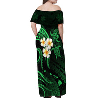 Hawaii Off Shoulder Maxi Dress Molokai Islands Polynesian Sunset Plumeria Green Vibe - Wonder Print Shop