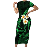 Hawaii Short Sleeve Bodycon Dress Molokai Islands Polynesian Sunset Plumeria Green Vibe - Wonder Print Shop