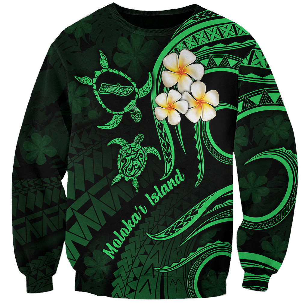 Hawaii Sweatshirt Molokai Islands Polynesian Sunset Plumeria Green Vibe - Wonder Print Shop