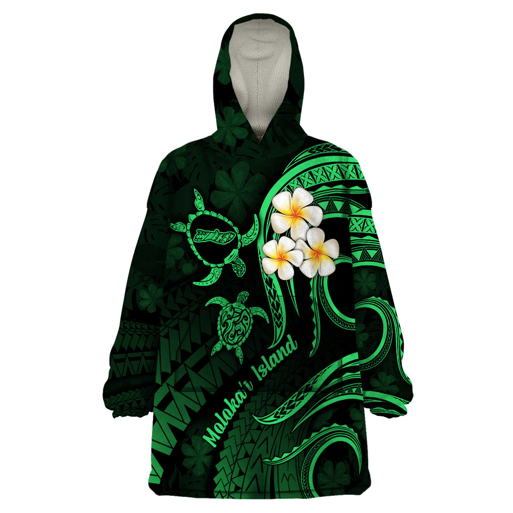 Hawaii Wearable Blanket Hoodie Molokai Islands Polynesian Sunset Plumeria Green Vibe - Wonder Print Shop