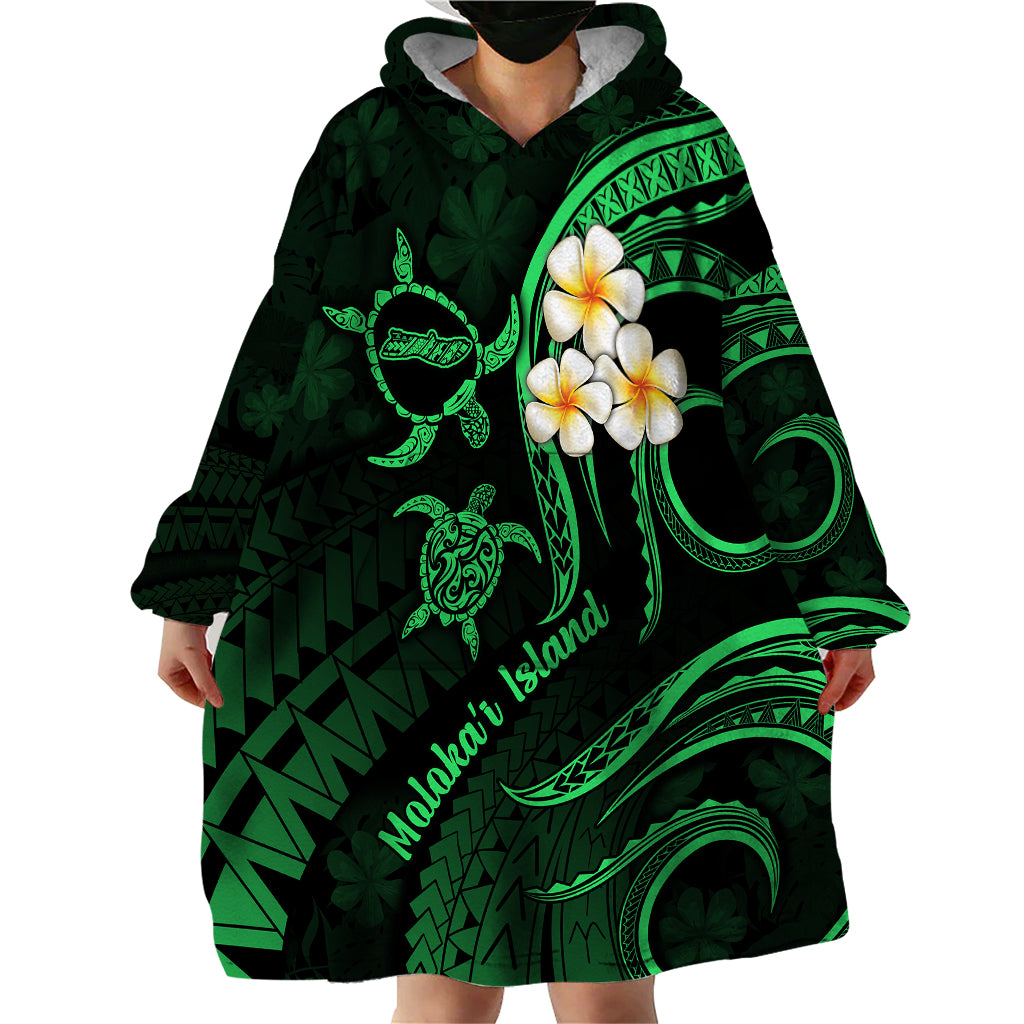 Hawaii Wearable Blanket Hoodie Molokai Islands Polynesian Sunset Plumeria Green Vibe - Wonder Print Shop