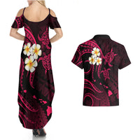 Hawaii Couples Summer Maxi Dress and Hawaiian Shirt Molokai Islands Polynesian Sunset Plumeria Pink Vibe LT9 - Wonder Print Shop