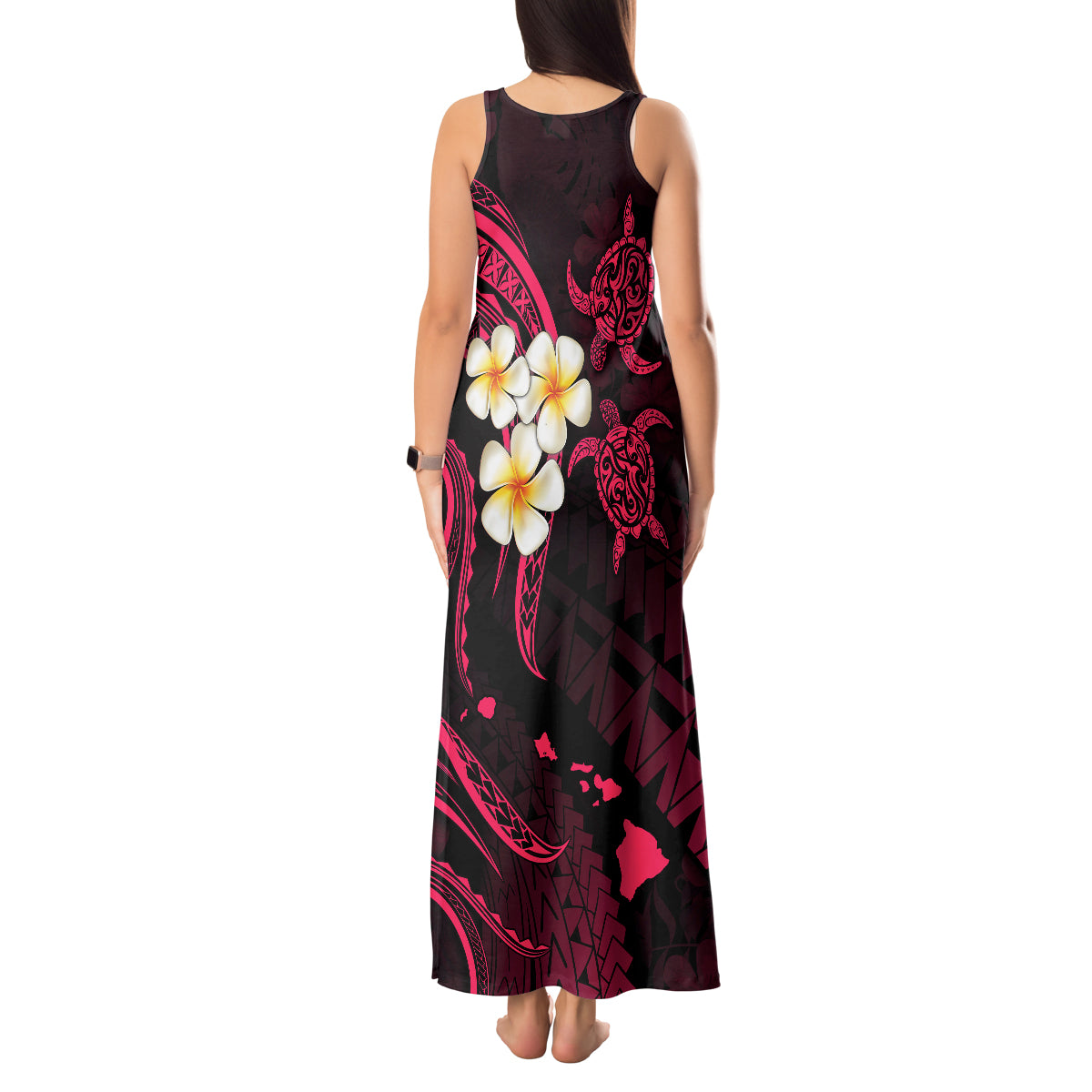 Hawaii Tank Maxi Dress Molokai Islands Polynesian Sunset Plumeria Pink Vibe - Wonder Print Shop