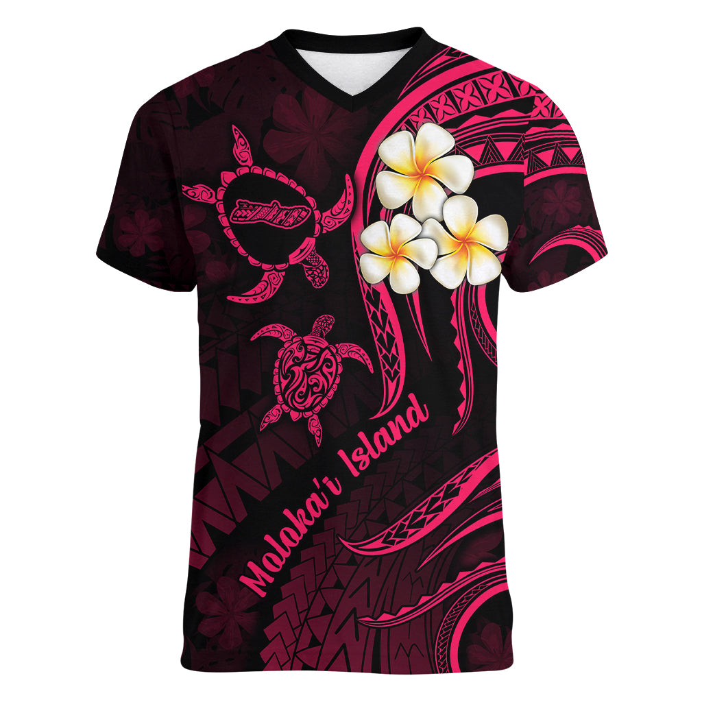 Hawaii Women V Neck T Shirt Molokai Islands Polynesian Sunset Plumeria Pink Vibe - Wonder Print Shop