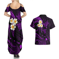 Polynesian Hawaii Couples Summer Maxi Dress and Hawaiian Shirt Molokai Islands with Pacific Plumeria Purple Vibe LT9 - Wonder Print Shop
