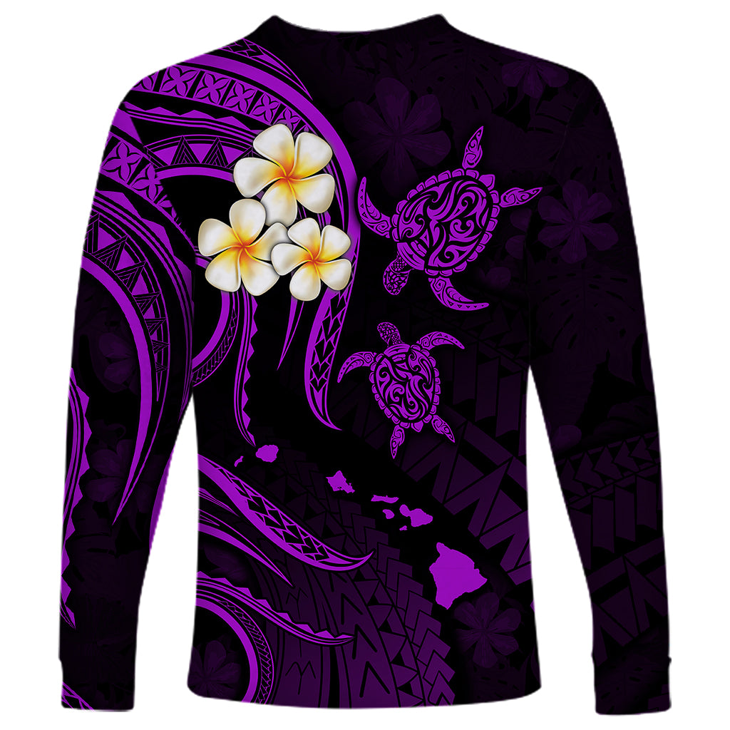 Polynesian Hawaii Long Sleeve Shirt Molokai Islands with Pacific Plumeria Purple Vibe - Wonder Print Shop