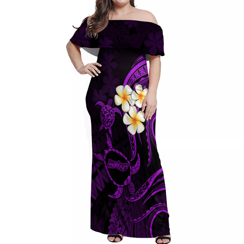 Polynesian Hawaii Off Shoulder Maxi Dress Molokai Islands with Pacific Plumeria Purple Vibe - Wonder Print Shop