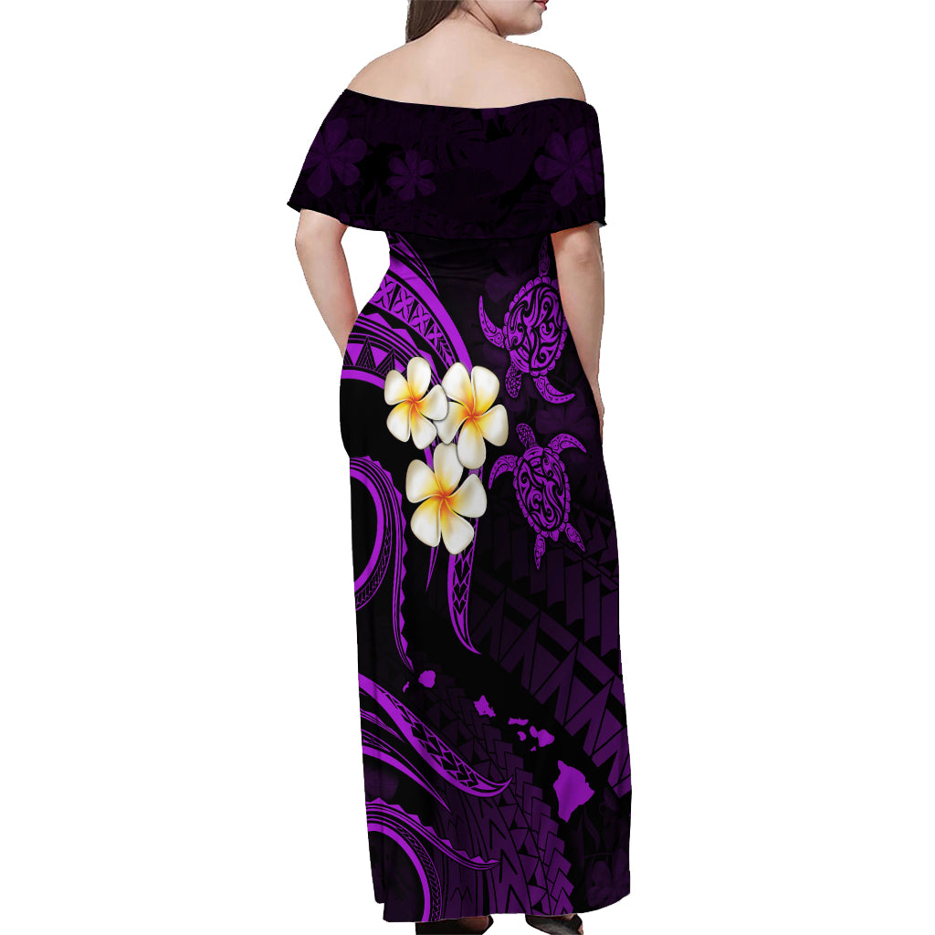 Polynesian Hawaii Off Shoulder Maxi Dress Molokai Islands with Pacific Plumeria Purple Vibe - Wonder Print Shop