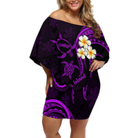 Polynesian Hawaii Off Shoulder Short Dress Molokai Islands with Pacific Plumeria Purple Vibe - Wonder Print Shop