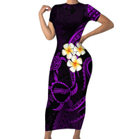 Polynesian Hawaii Short Sleeve Bodycon Dress Molokai Islands with Pacific Plumeria Purple Vibe - Wonder Print Shop
