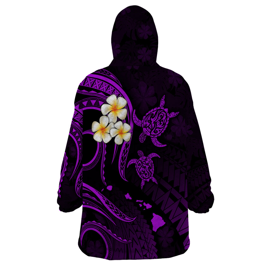 Polynesian Hawaii Wearable Blanket Hoodie Molokai Islands with Pacific Plumeria Purple Vibe - Wonder Print Shop