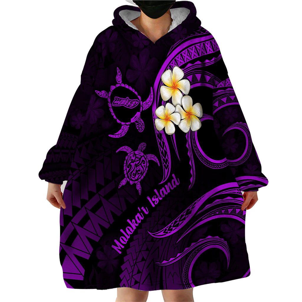 Polynesian Hawaii Wearable Blanket Hoodie Molokai Islands with Pacific Plumeria Purple Vibe - Wonder Print Shop