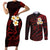 Polynesian Hawaii Couples Short Sleeve Bodycon Dress and Long Sleeve Button Shirts Molokai Islands with Pacific Plumeria Red Vibe LT9 - Wonder Print Shop