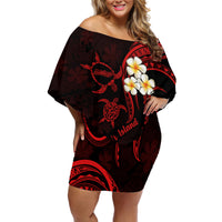 Polynesian Hawaii Off Shoulder Short Dress Molokai Islands with Pacific Plumeria Red Vibe - Wonder Print Shop