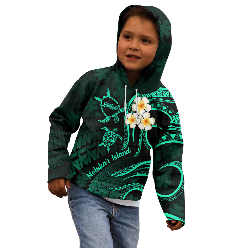 Polynesian Hawaii Kid Hoodie Molokai Islands with Pacific Plumeria Turquoise Vibe - Wonder Print Shop