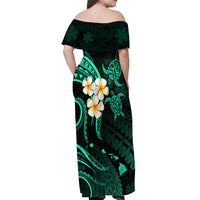 Polynesian Hawaii Off Shoulder Maxi Dress Molokai Islands with Pacific Plumeria Turquoise Vibe - Wonder Print Shop