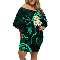Polynesian Hawaii Off Shoulder Short Dress Molokai Islands with Pacific Plumeria Turquoise Vibe - Wonder Print Shop