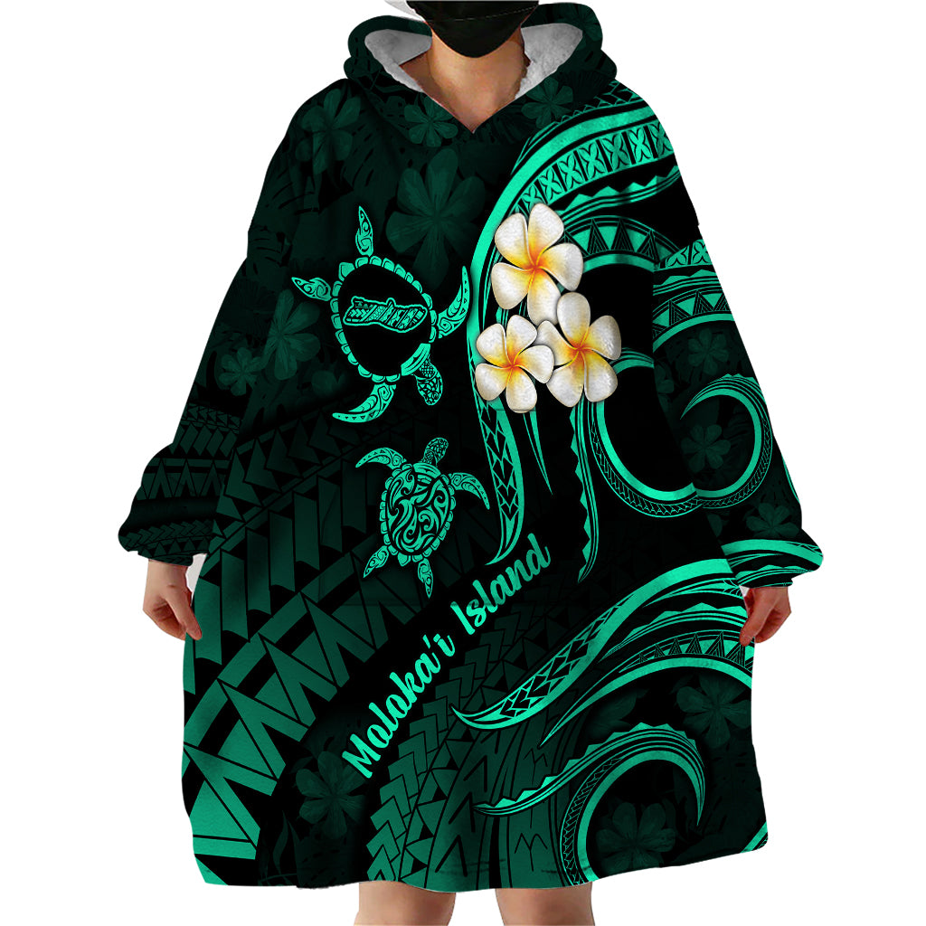 Polynesian Hawaii Wearable Blanket Hoodie Molokai Islands with Pacific Plumeria Turquoise Vibe - Wonder Print Shop