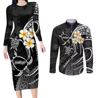 Polynesian Hawaii Couples Long Sleeve Bodycon Dress and Long Sleeve Button Shirts Molokai Islands with Pacific Plumeria White Vibe LT9 - Wonder Print Shop