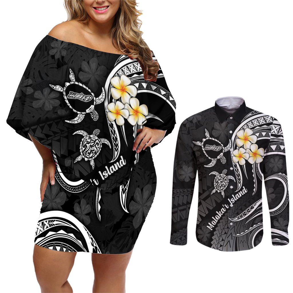 Polynesian Hawaii Couples Off Shoulder Short Dress and Long Sleeve Button Shirts Molokai Islands with Pacific Plumeria White Vibe LT9 - Wonder Print Shop