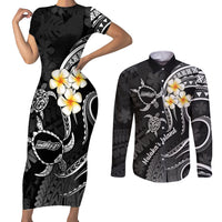 Polynesian Hawaii Couples Short Sleeve Bodycon Dress and Long Sleeve Button Shirts Molokai Islands with Pacific Plumeria White Vibe LT9 - Wonder Print Shop