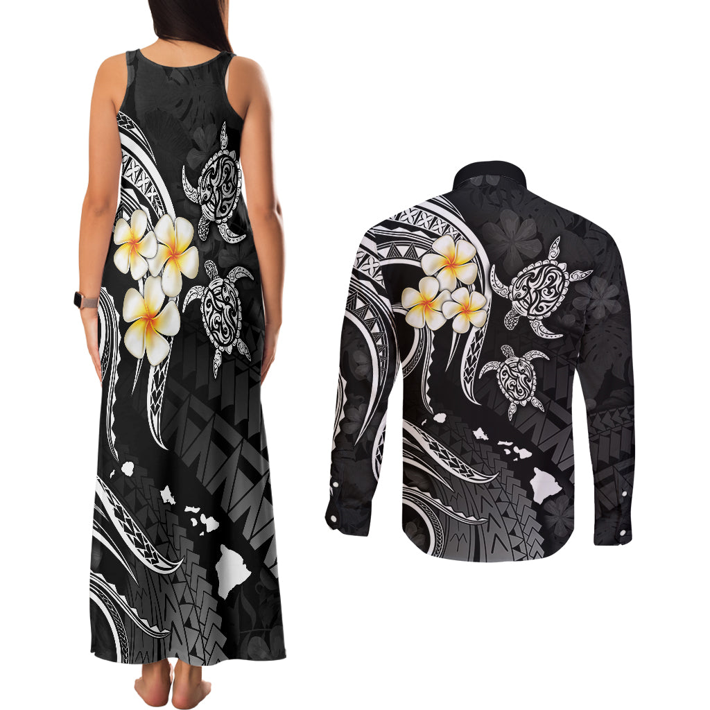 Polynesian Hawaii Couples Matching Tank Maxi Dress and Long Sleeve Button Shirts Molokai Islands with Pacific Plumeria White Vibe LT9 - Wonder Print Shop