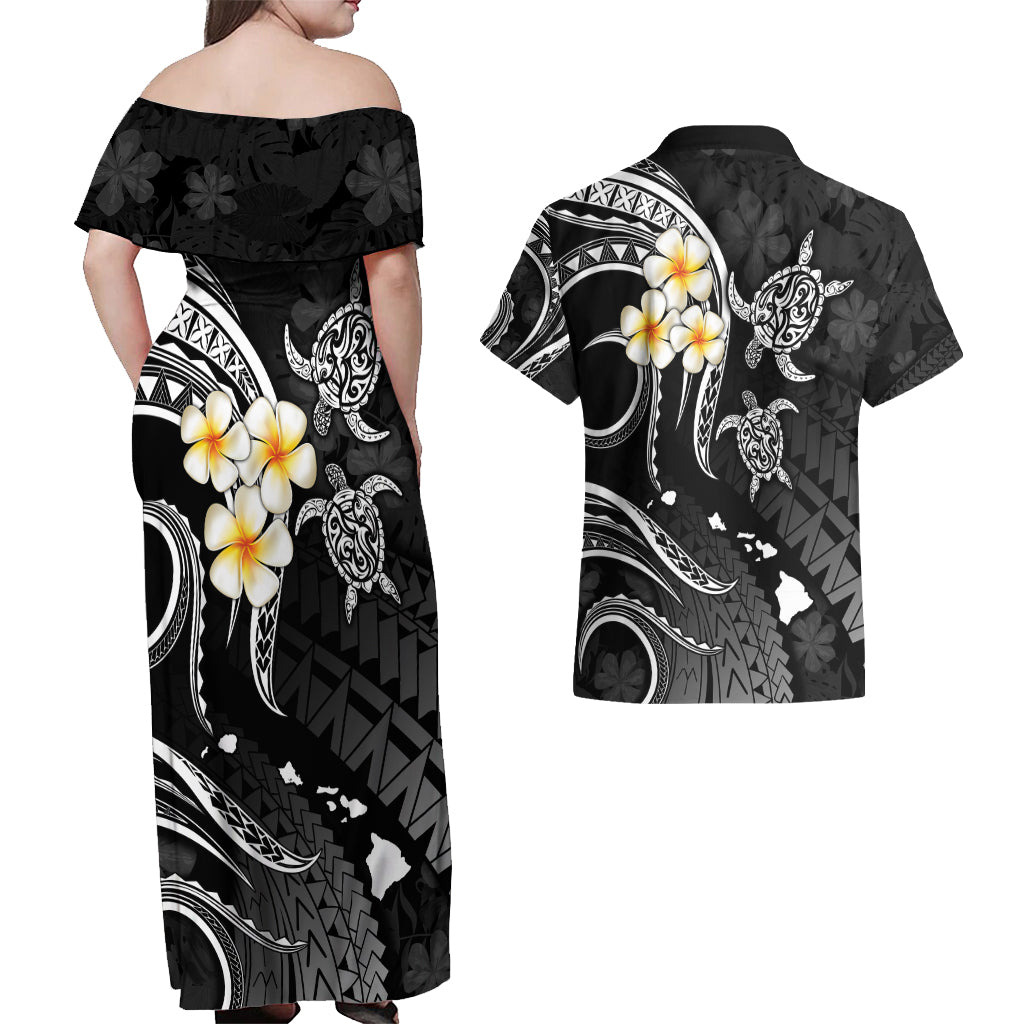 Polynesian Hawaii Couples Off Shoulder Maxi Dress and Hawaiian Shirt Molokai Islands with Pacific Plumeria White Vibe LT9 - Wonder Print Shop