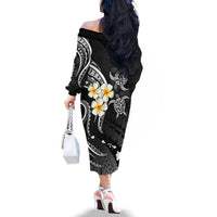 Polynesian Hawaii Off The Shoulder Long Sleeve Dress Molokai Islands with Pacific Plumeria White Vibe - Wonder Print Shop