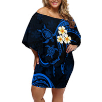 Hawaii Off Shoulder Short Dress Lanai Islands Polynesian Sunset Plumeria Blue Vibe - Wonder Print Shop