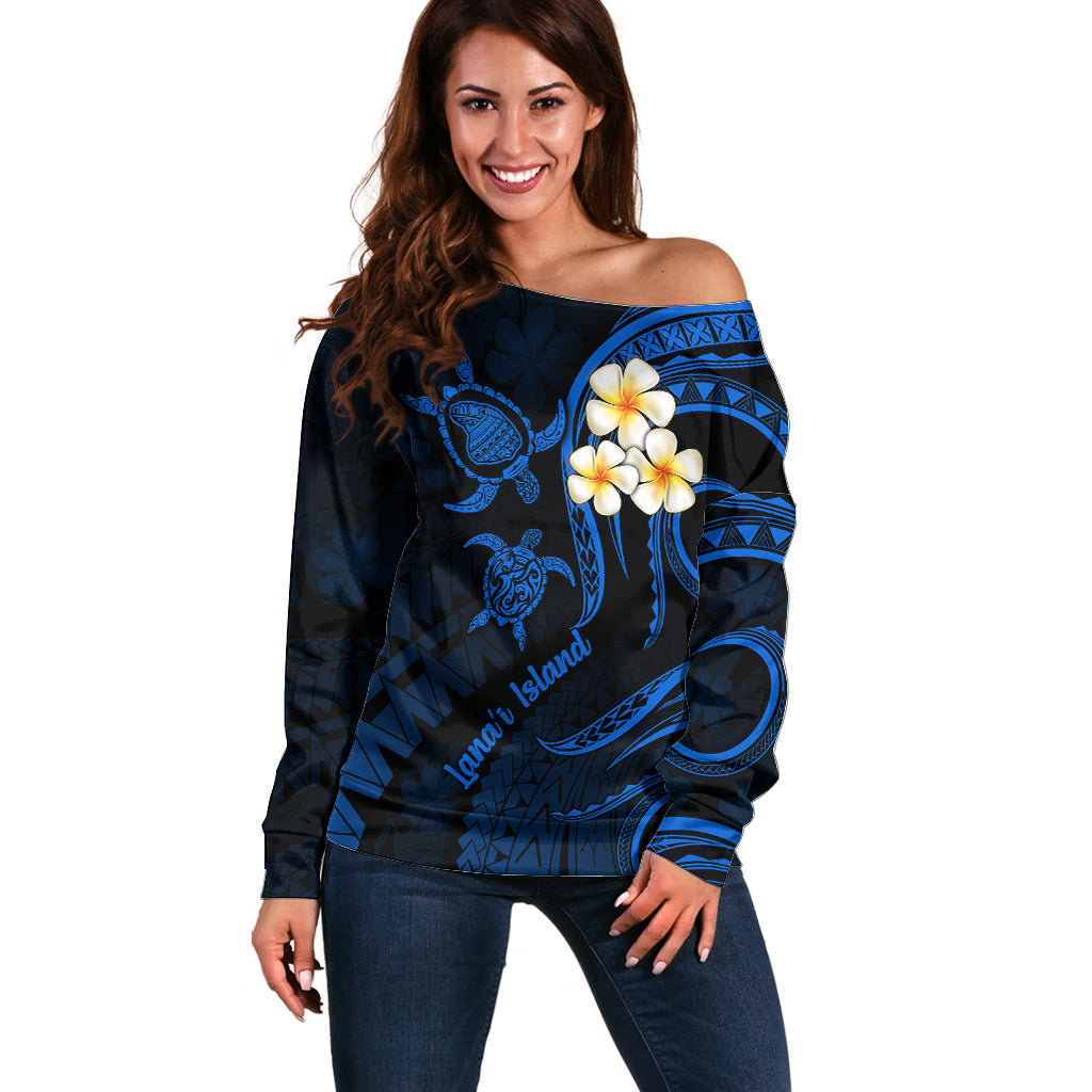 Hawaii Off Shoulder Sweater Lanai Islands Polynesian Sunset Plumeria Blue Vibe - Wonder Print Shop