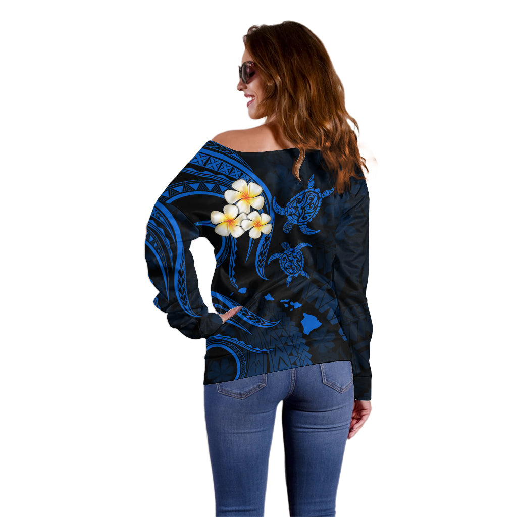 Hawaii Off Shoulder Sweater Lanai Islands Polynesian Sunset Plumeria Blue Vibe - Wonder Print Shop