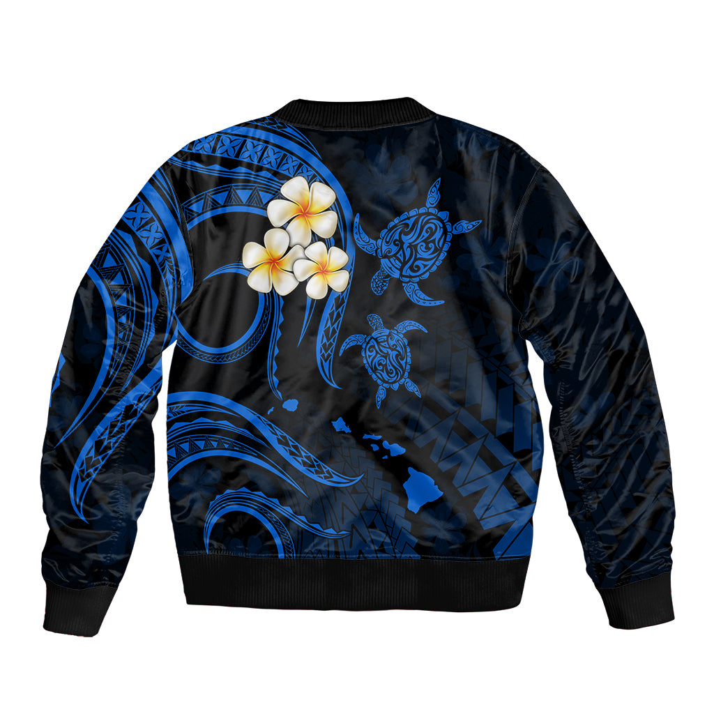 Hawaii Sleeve Zip Bomber Jacket Lanai Islands Polynesian Sunset Plumeria Blue Vibe - Wonder Print Shop