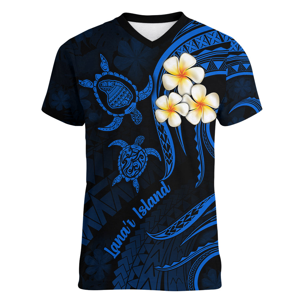 Hawaii Women V Neck T Shirt Lanai Islands Polynesian Sunset Plumeria Blue Vibe - Wonder Print Shop