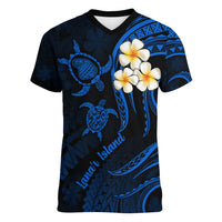 Hawaii Women V Neck T Shirt Lanai Islands Polynesian Sunset Plumeria Blue Vibe - Wonder Print Shop