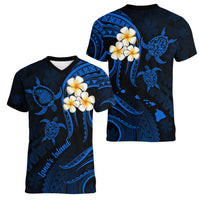 Hawaii Women V Neck T Shirt Lanai Islands Polynesian Sunset Plumeria Blue Vibe - Wonder Print Shop